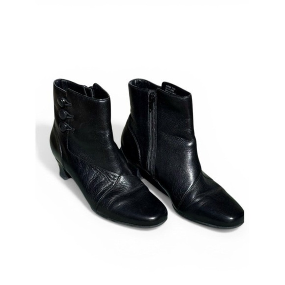 Aravon New Balance Black Leather Button Ankle Boots Kitten Heel AAE89BK 7.5 AA